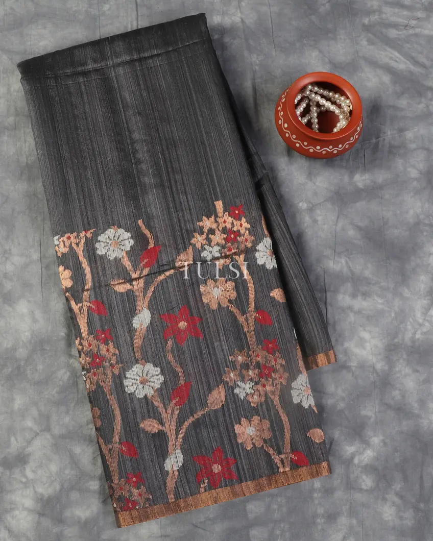 Grey Handwoven Tussar Saree T548645-image