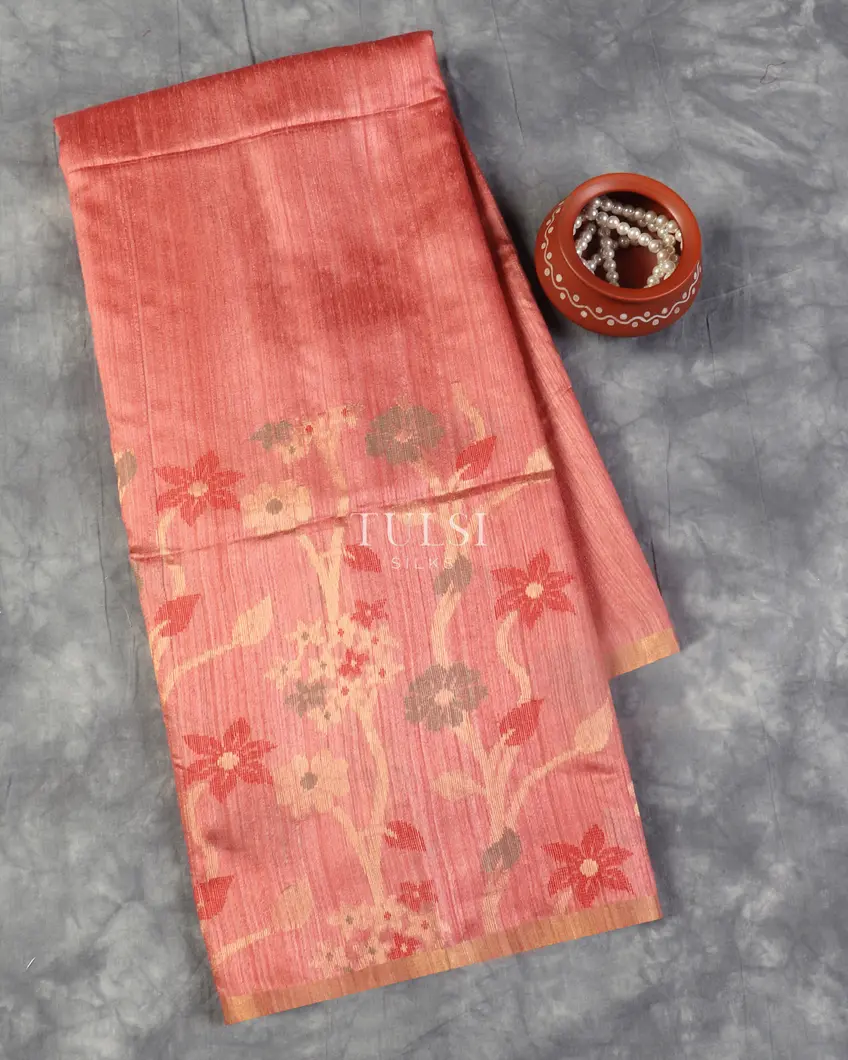 Pink Handwoven Tussar Saree T548644-image