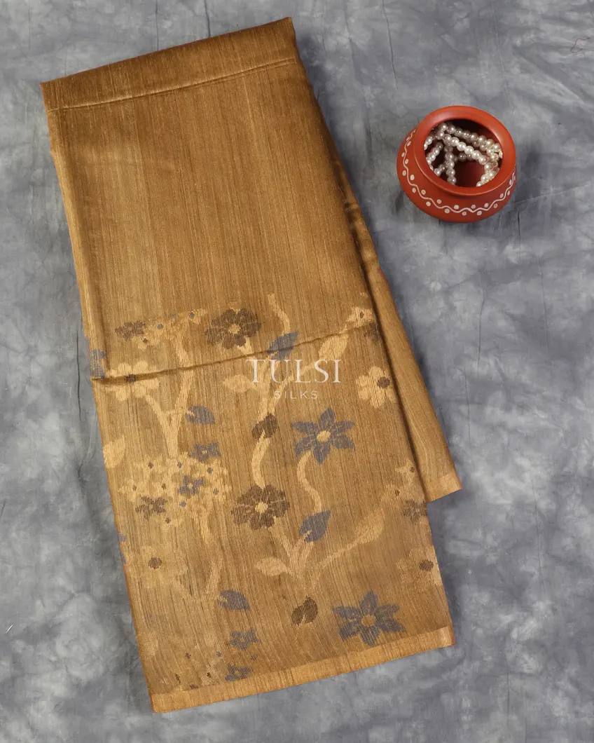 Khaki Handwoven Tussar Saree T548647-image