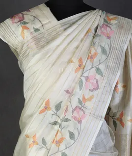 Off-White Tussar Embroidery Saree T5441401