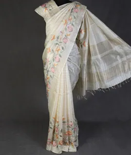 Off-White Tussar Embroidery Saree T5441402
