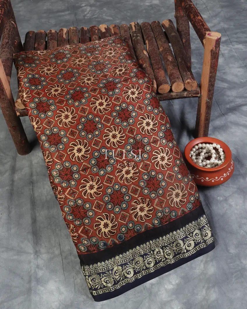 Brown Gajji Silk With Ajrakh Printed Saree T483083-image