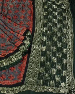 Grey Gajji Silk With Ajrakh  Printed Saree T4830825