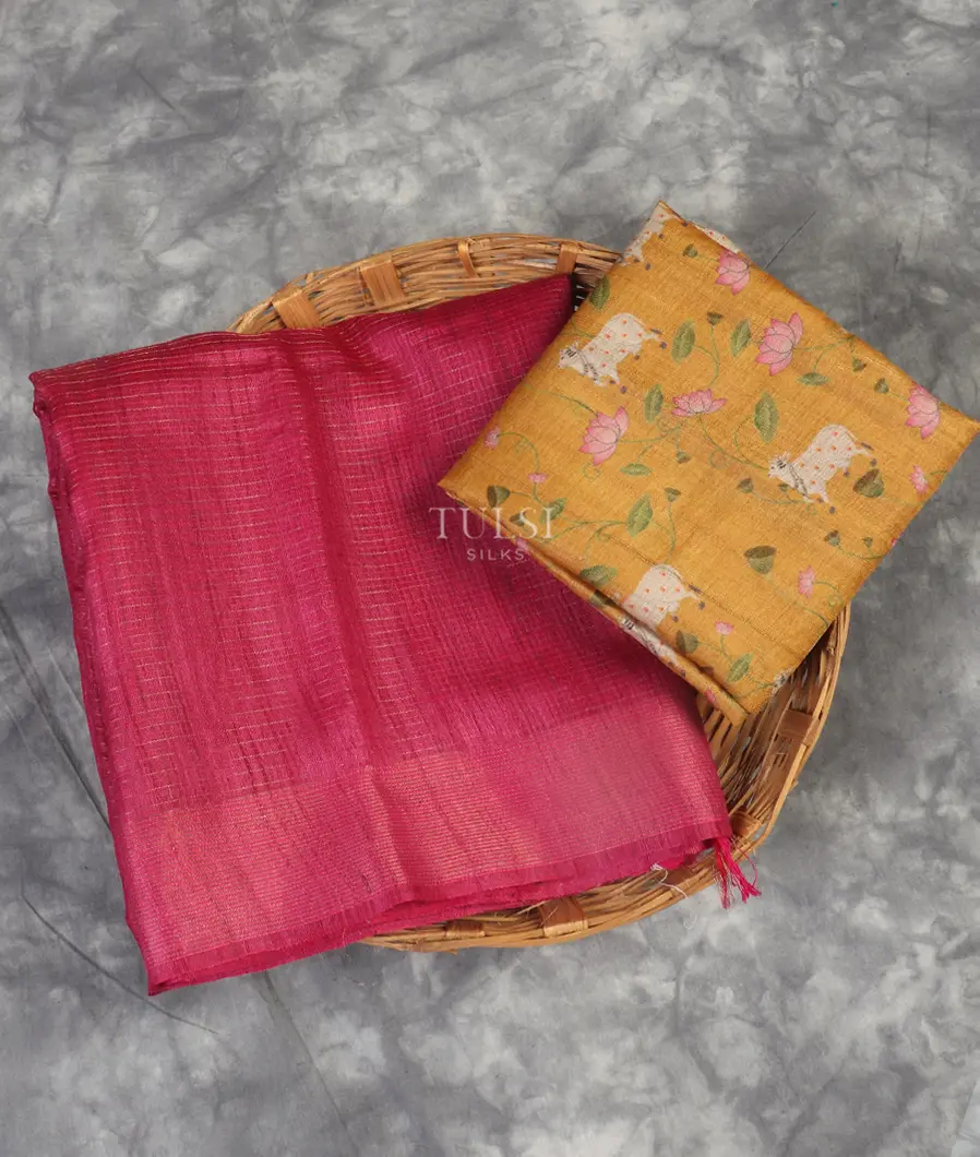 Pink Woven Tussar Saree T541308-image