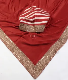 Red Crinkle Crepe Embroidery Silk Saree T5509742
