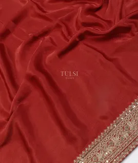 Red Crinkle Crepe Embroidery Silk Saree T5509745