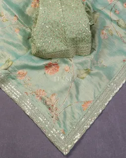 Greenish Blue Tissue Tussar Embroidery Saree T5430442
