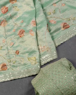 Greenish Blue Tissue Tussar Embroidery Saree T5430444
