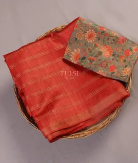 Red Woven Tussar Saree T4923381