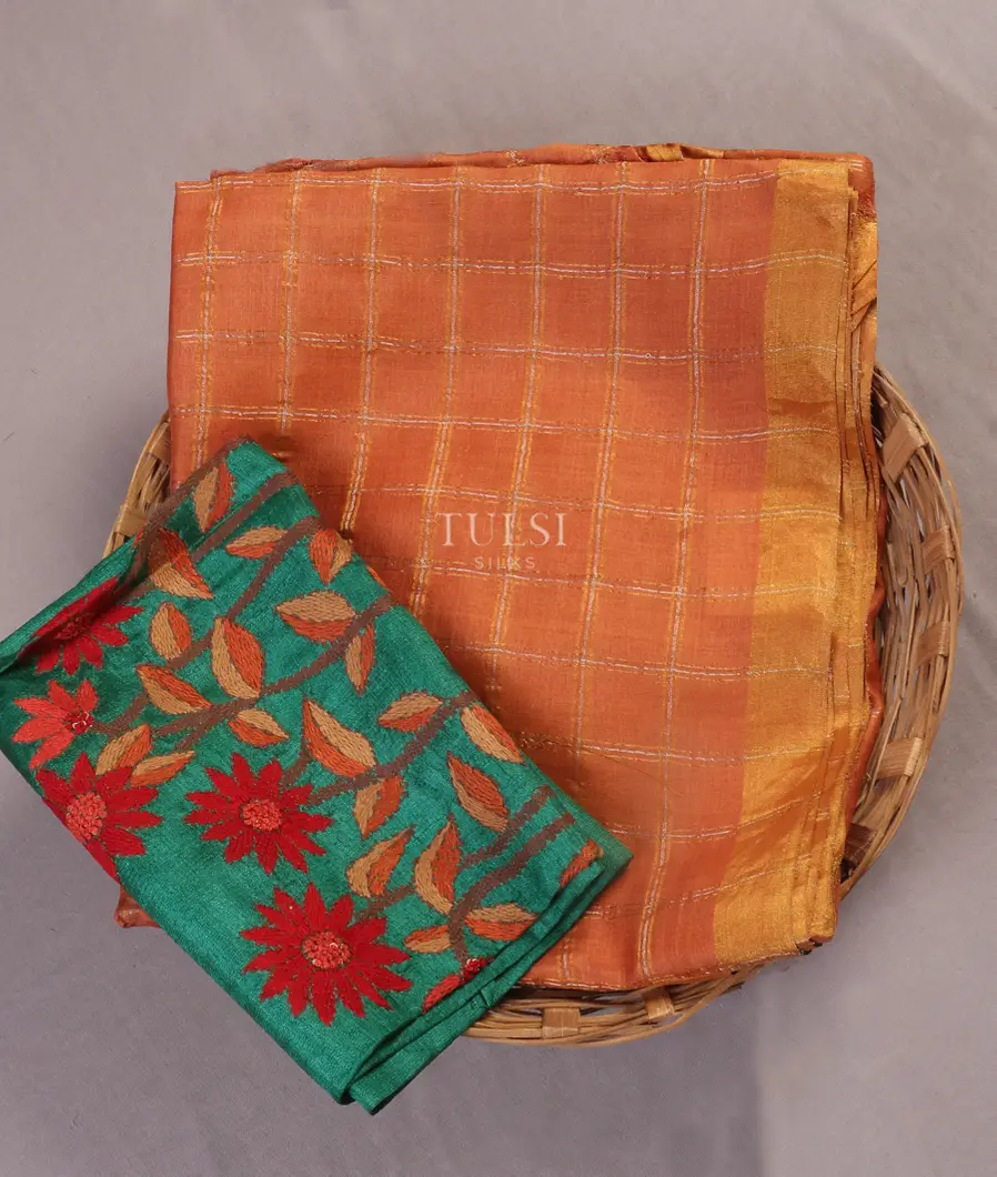 Salmon Pink Woven Tussar Saree T549064-image