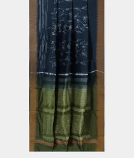 Blue Printed Cotton Saree T5345122