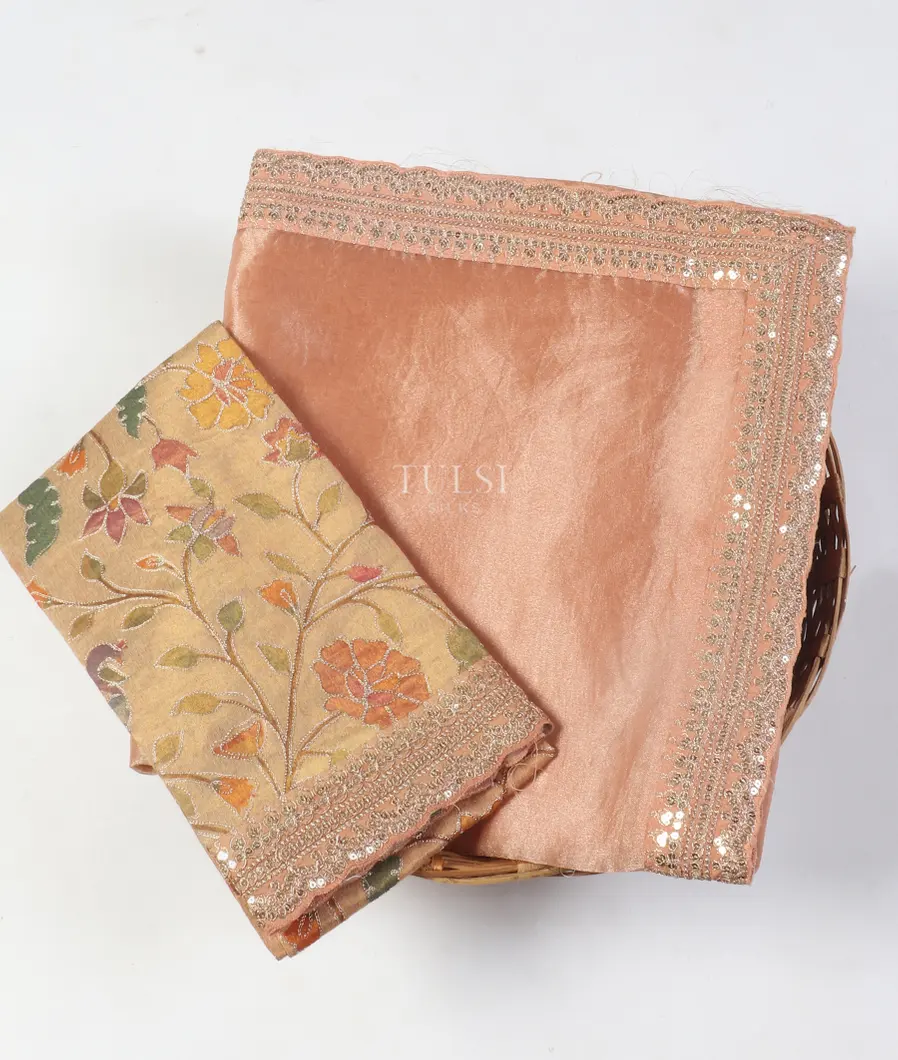 Peach Kora Tissue Organza Embroidery Saree T549009-image