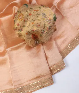 Peach Kora Tissue Organza Embroidery Saree T5490092