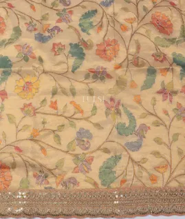 Peach Kora Tissue Organza Embroidery Saree T5490093