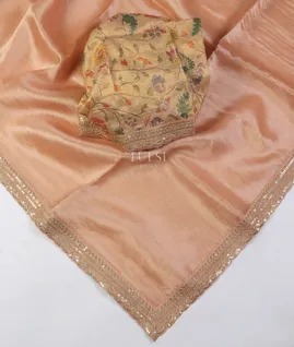 Peach Kora Tissue Organza Embroidery Saree T5490094