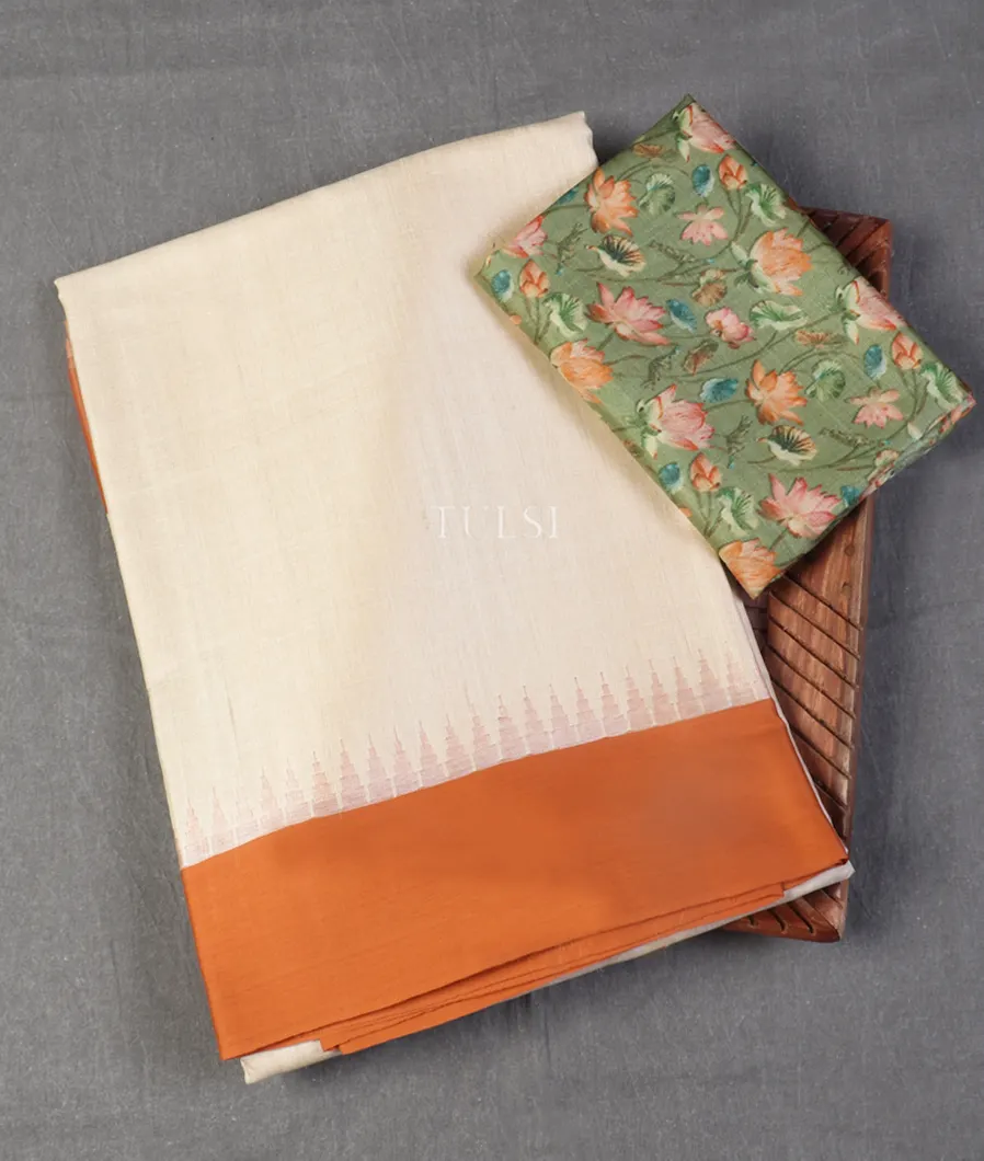 Beige Woven Tussar Saree T551522-image