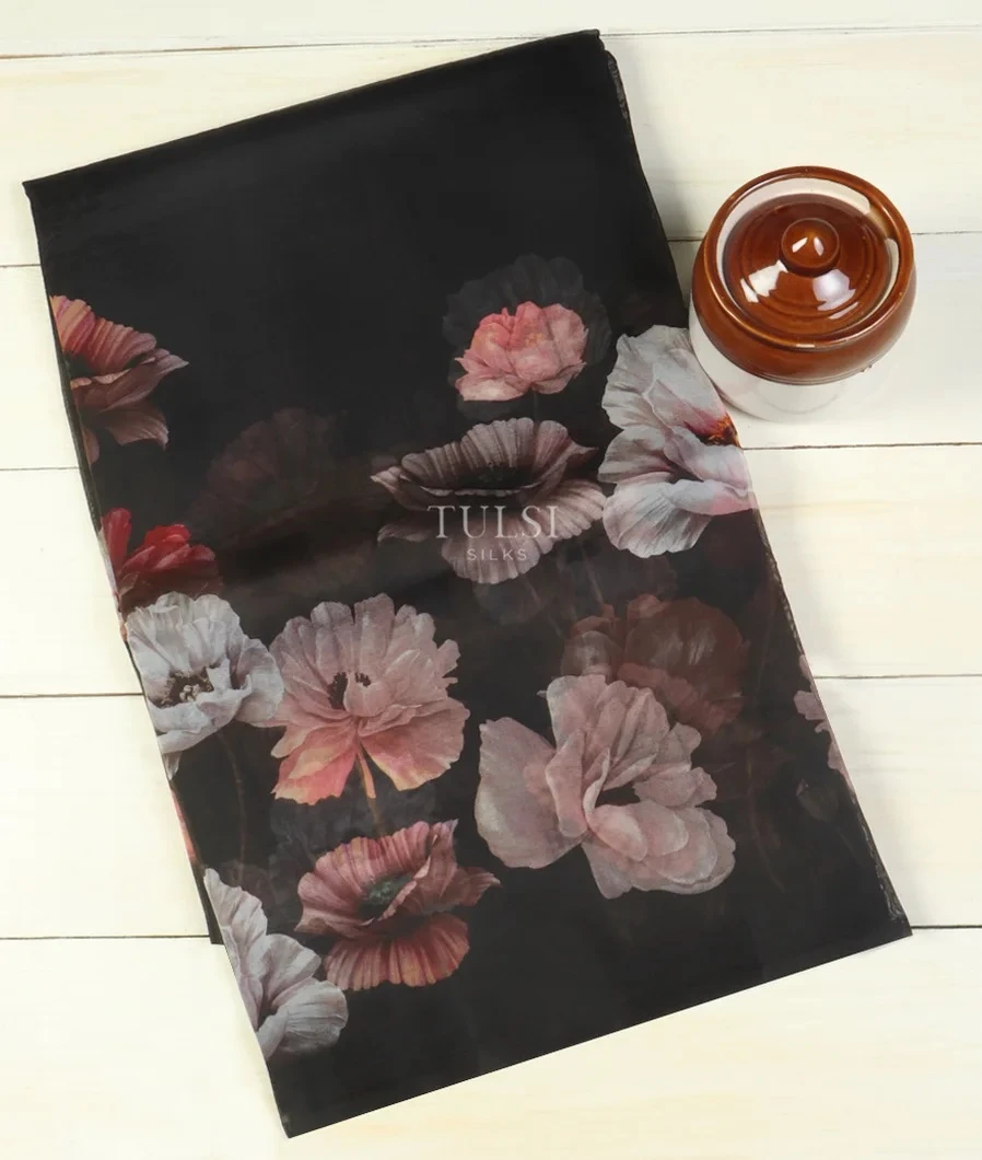 Black Kora Organza Printed Saree T504432-image