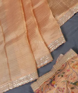 Peach Kora Tissue Organza Embroidery Saree T5431092