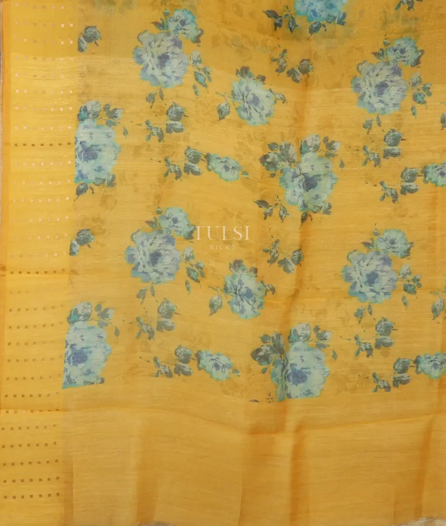 Yellow Tissue Organza Printed Saree T5120374