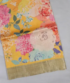 Yellow Tussar Printed Saree T5120771