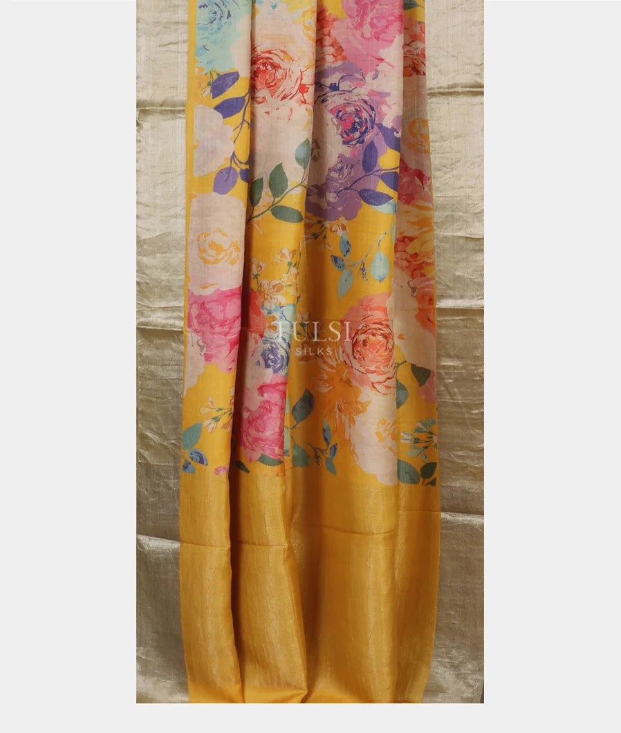 Yellow Tussar Printed Saree T5120772
