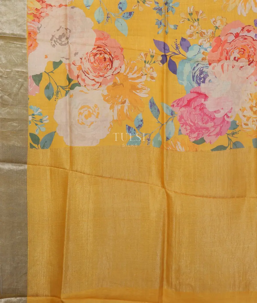 Yellow Tussar Printed Saree T5120774
