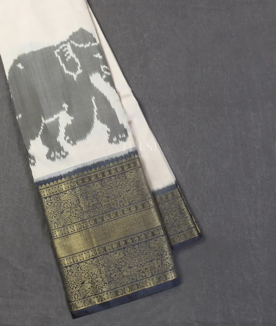 Off-White Ikat Silk Saree T553102-image