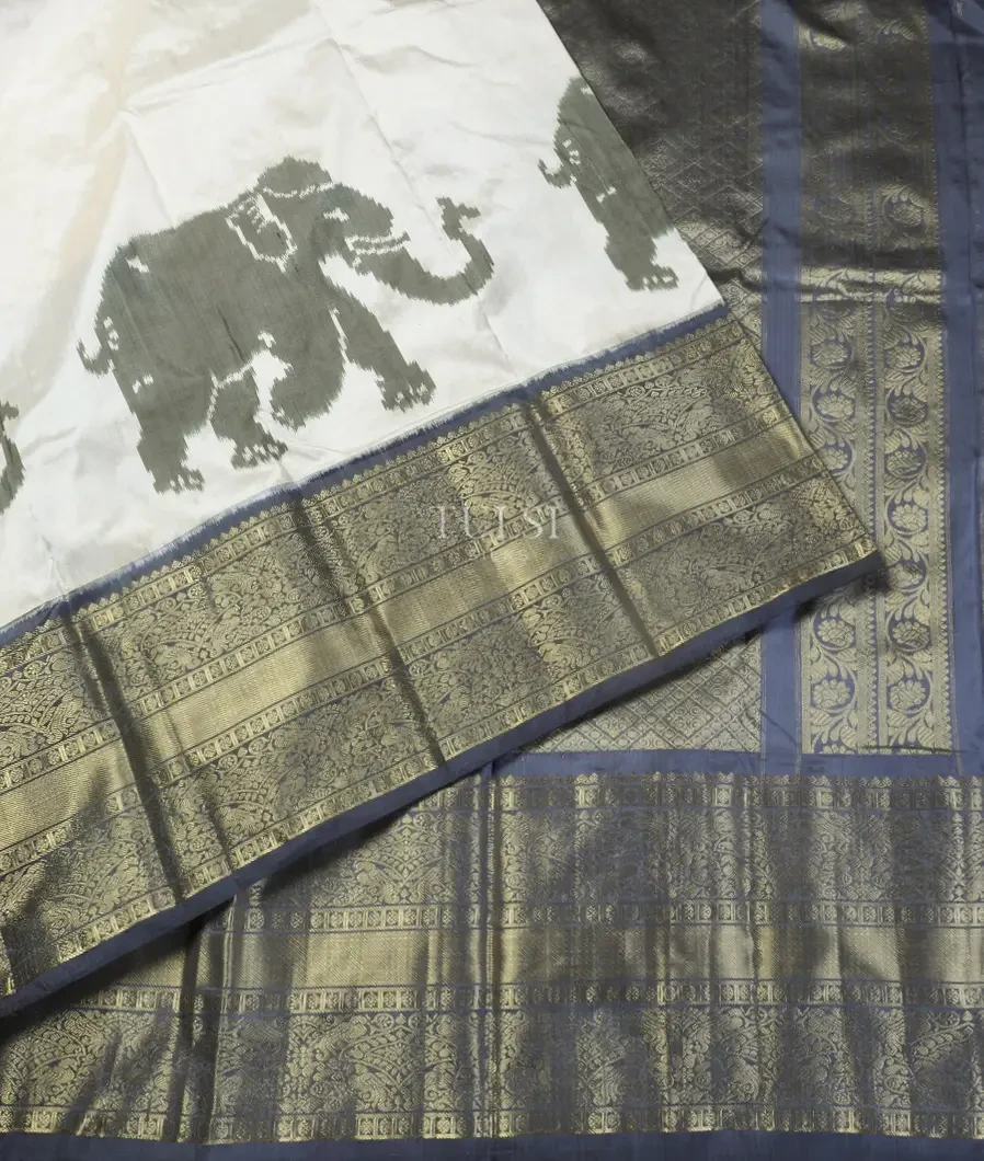 Off-White Ikat Silk Saree T5531024