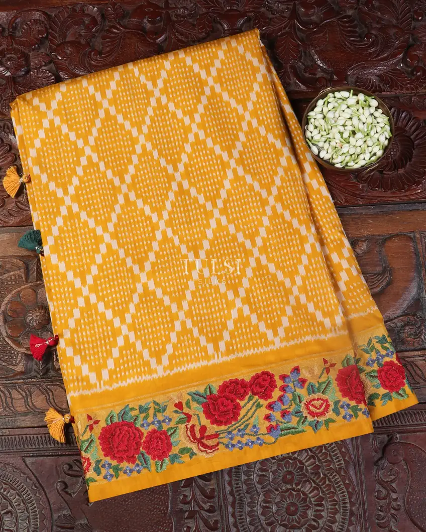 Yellow Ikat Silk Saree T551023-image