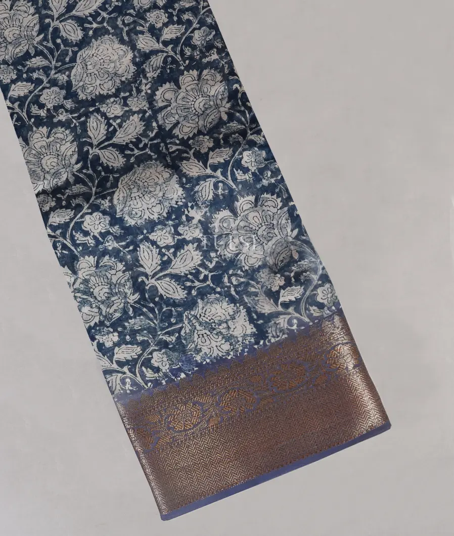 Blue Soft Printed Cotton Saree T544198-image