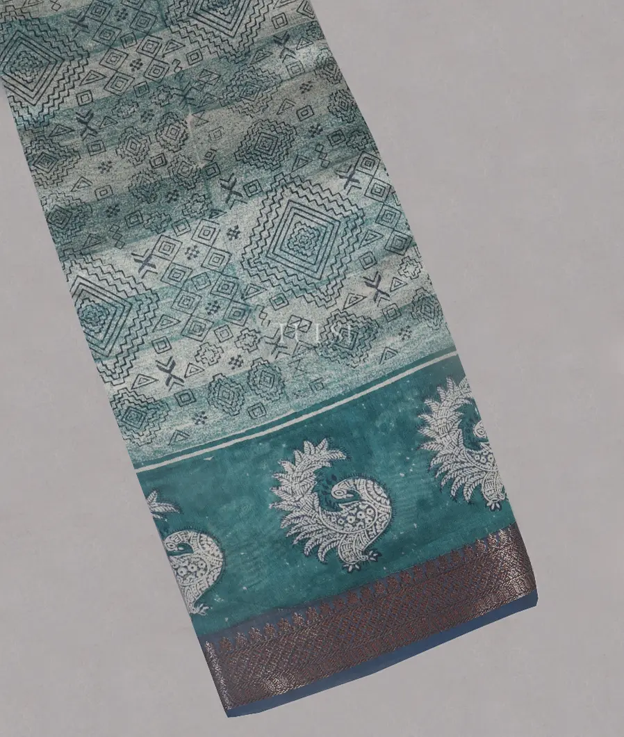 Blue And Off - White Soft Printed Cotton Saree T544225-image