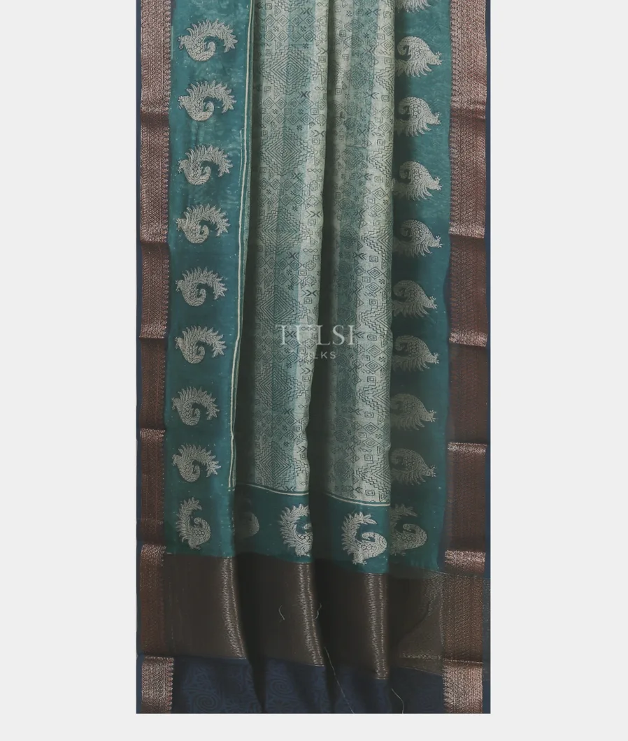 Blue And Off - White Soft Printed Cotton Saree T5442252