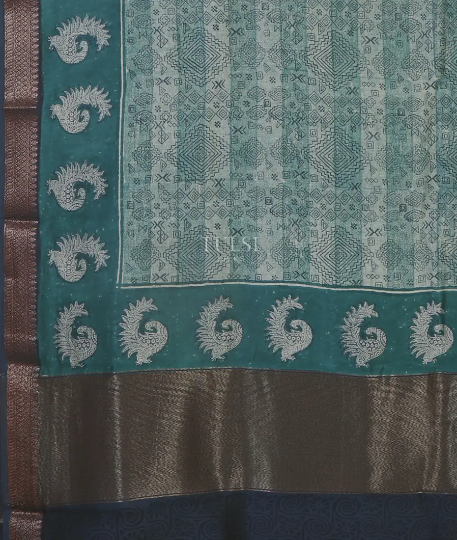Blue And Off - White Soft Printed Cotton Saree T5442254