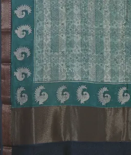 Blue And Off - White Soft Printed Cotton Saree T5442254