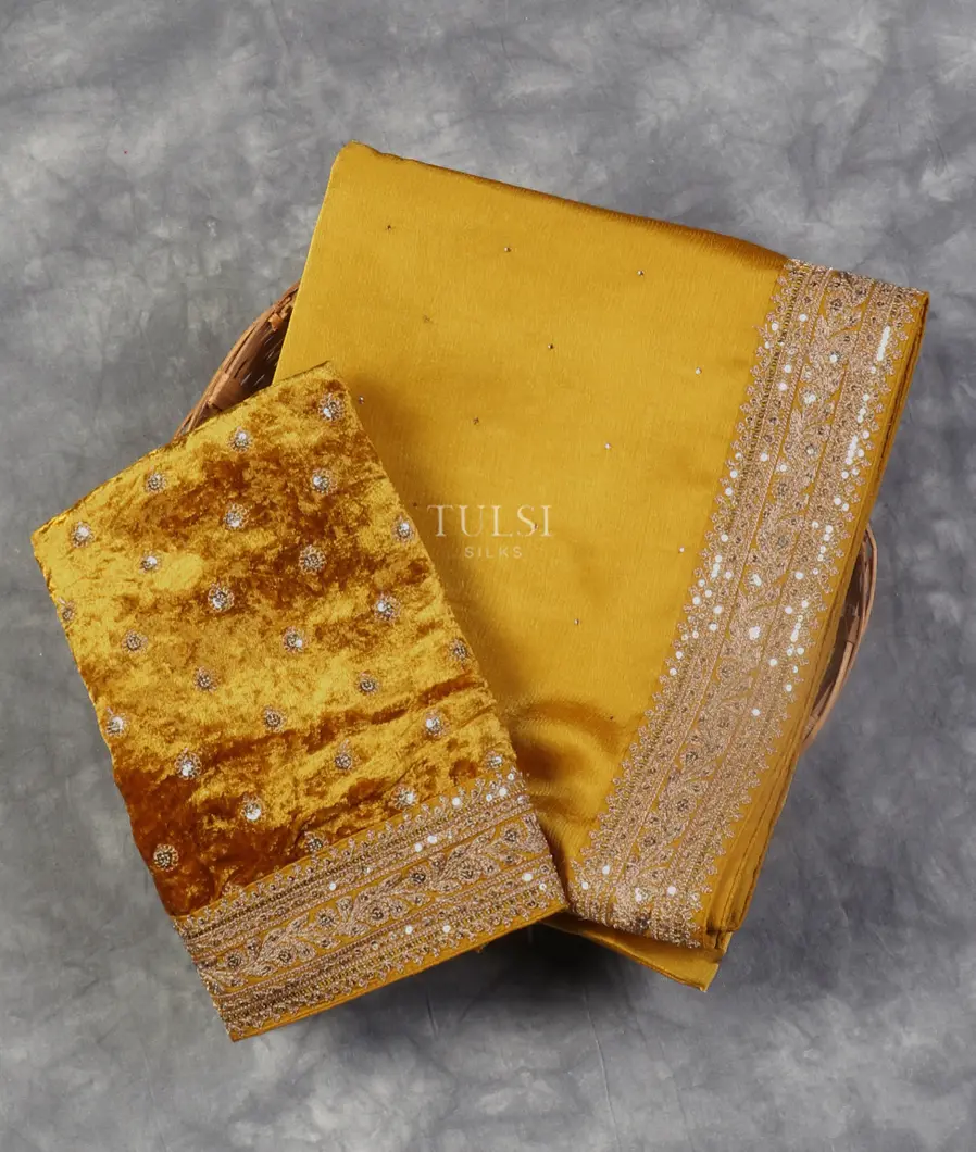 Yellow Crinkle Crepe Embroidery Silk Saree T548954-image