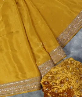 Yellow Crinkle Crepe Embroidery Silk Saree T5489542