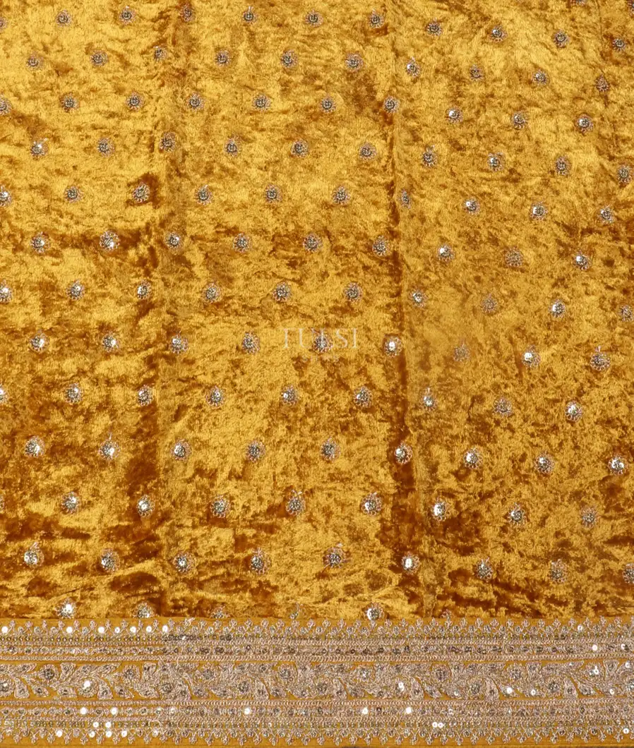 Yellow Crinkle Crepe Embroidery Silk Saree T5489543