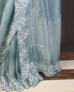 Blue Kora Organza Embroidery Saree T5472114