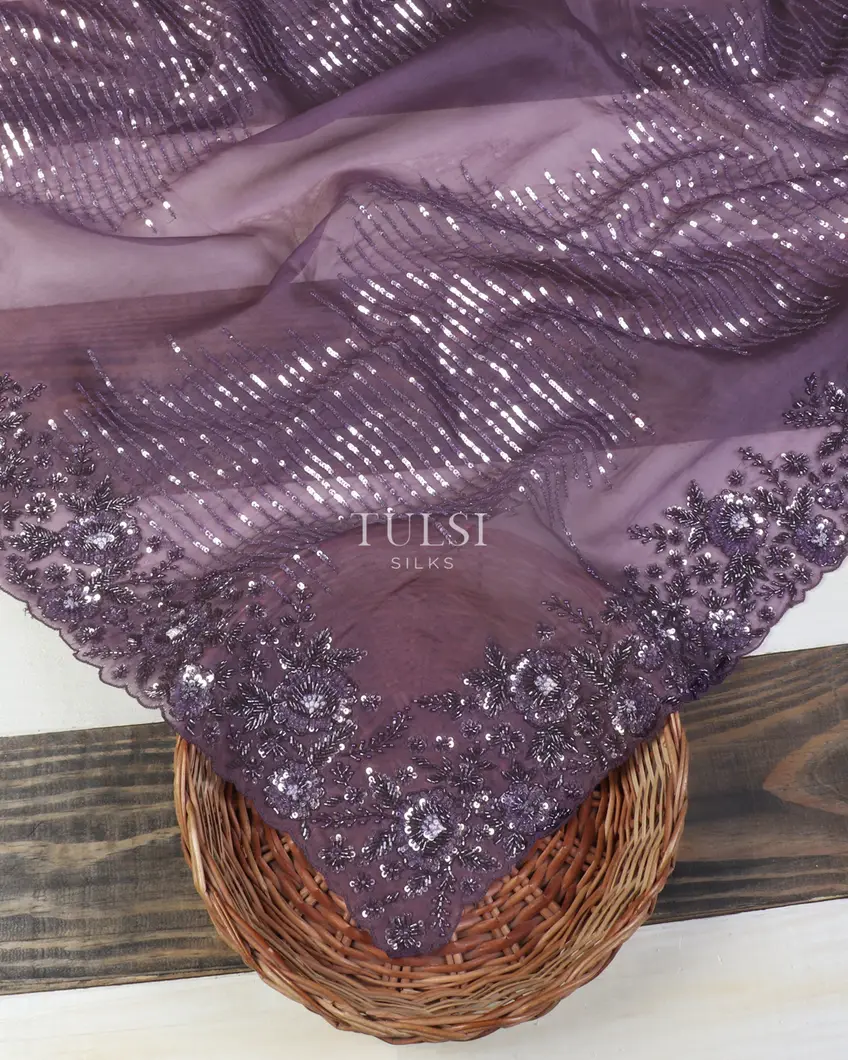Purple Kora Organza Embroidery Saree T547209-image
