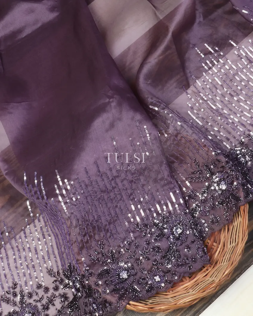 Purple Kora Organza Embroidery Saree T5472092
