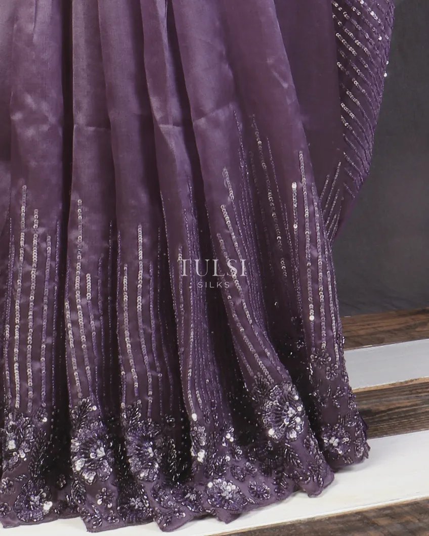 Purple Kora Organza Embroidery Saree T5472094