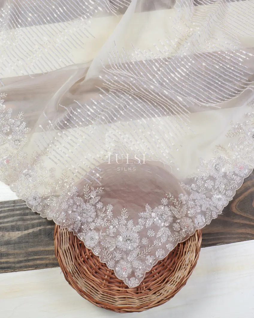 White Kora Organza Embroidery Saree T547212-image