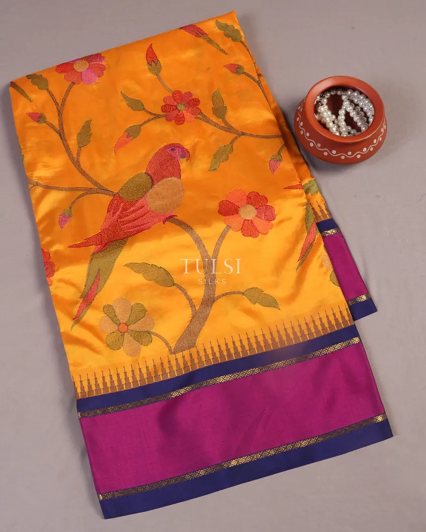 Yellow Soft Silk Embroidery Saree T548986-image