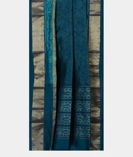 Peacock Blue Ikat Silk Saree T5452342