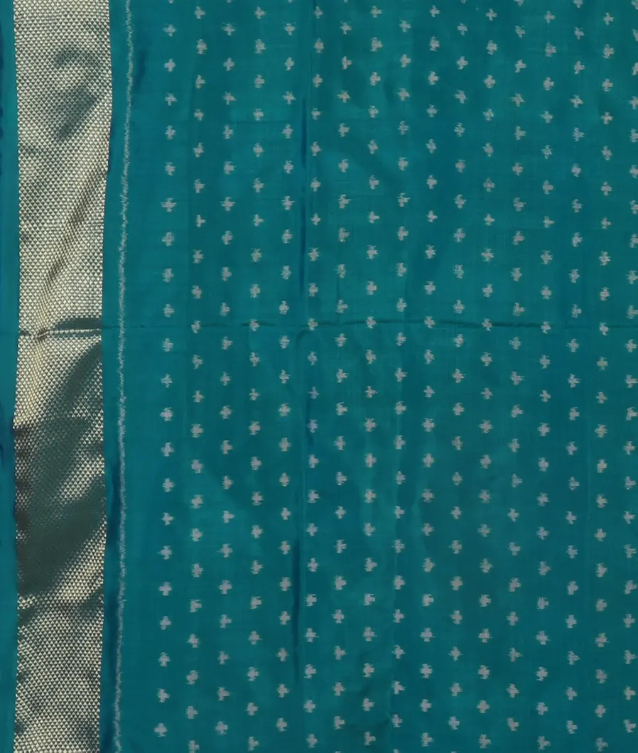 Peacock Blue Ikat Silk Saree T5452343