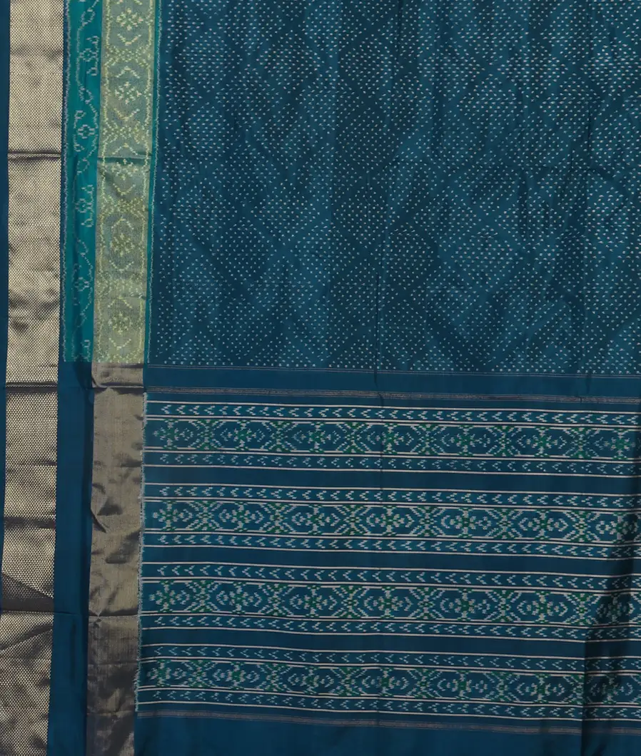 Peacock Blue Ikat Silk Saree T5452344