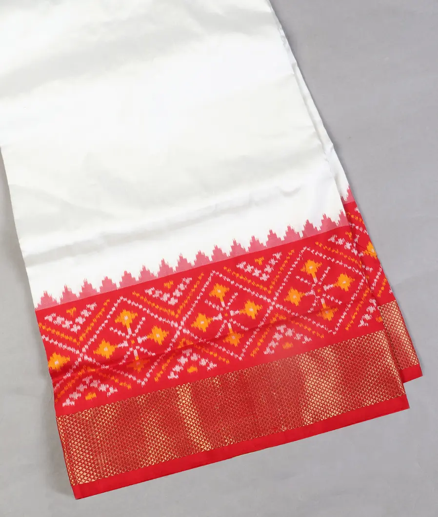 White Ikat Silk Saree T545207-image