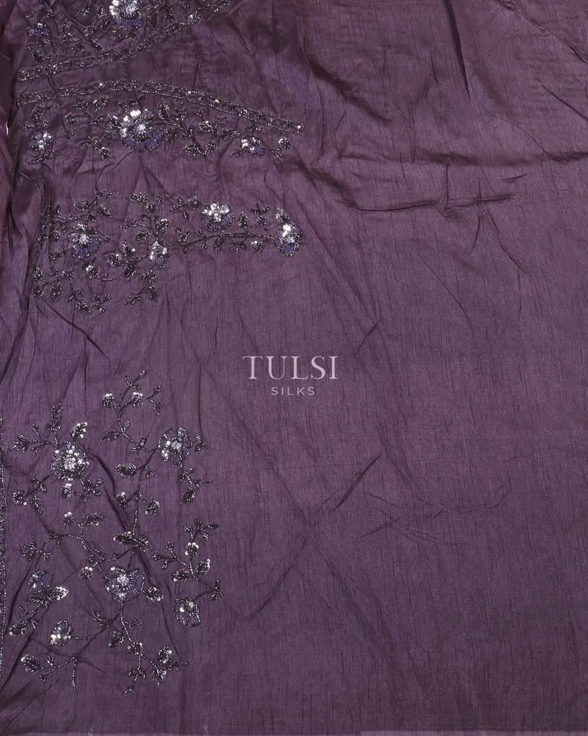 Purple Kora Organza Embroidery Saree T5472093