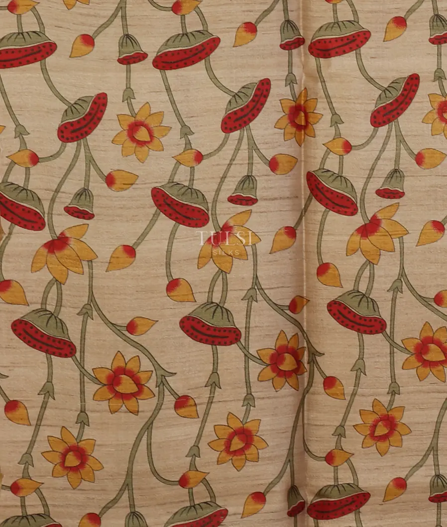 Yellow Tussar Printed Saree T5389033