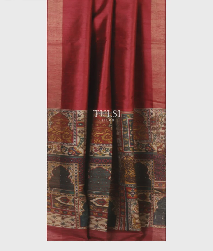 Red Tussar Printed Saree T5076062